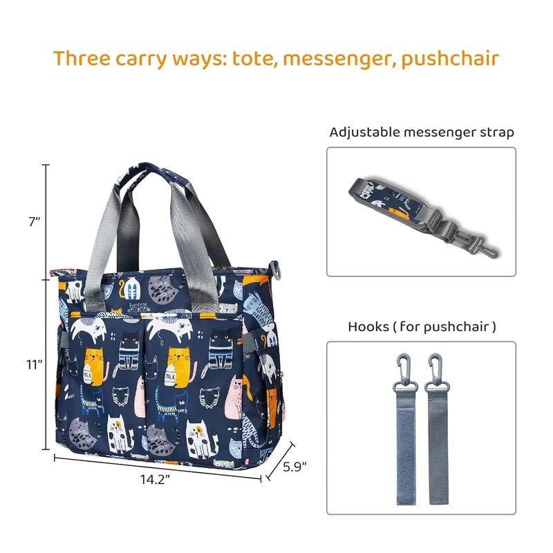 PHEBEN Store Diaper Bag Tote Satchel Waterproof Messenger Baby Diaper Bags for Mom and Dad Multifunction Medium Travel Tote Bags(Cat Paradise) - Image 3